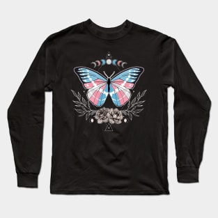 Transgender Butterfly LGBT Pride Flag Long Sleeve T-Shirt